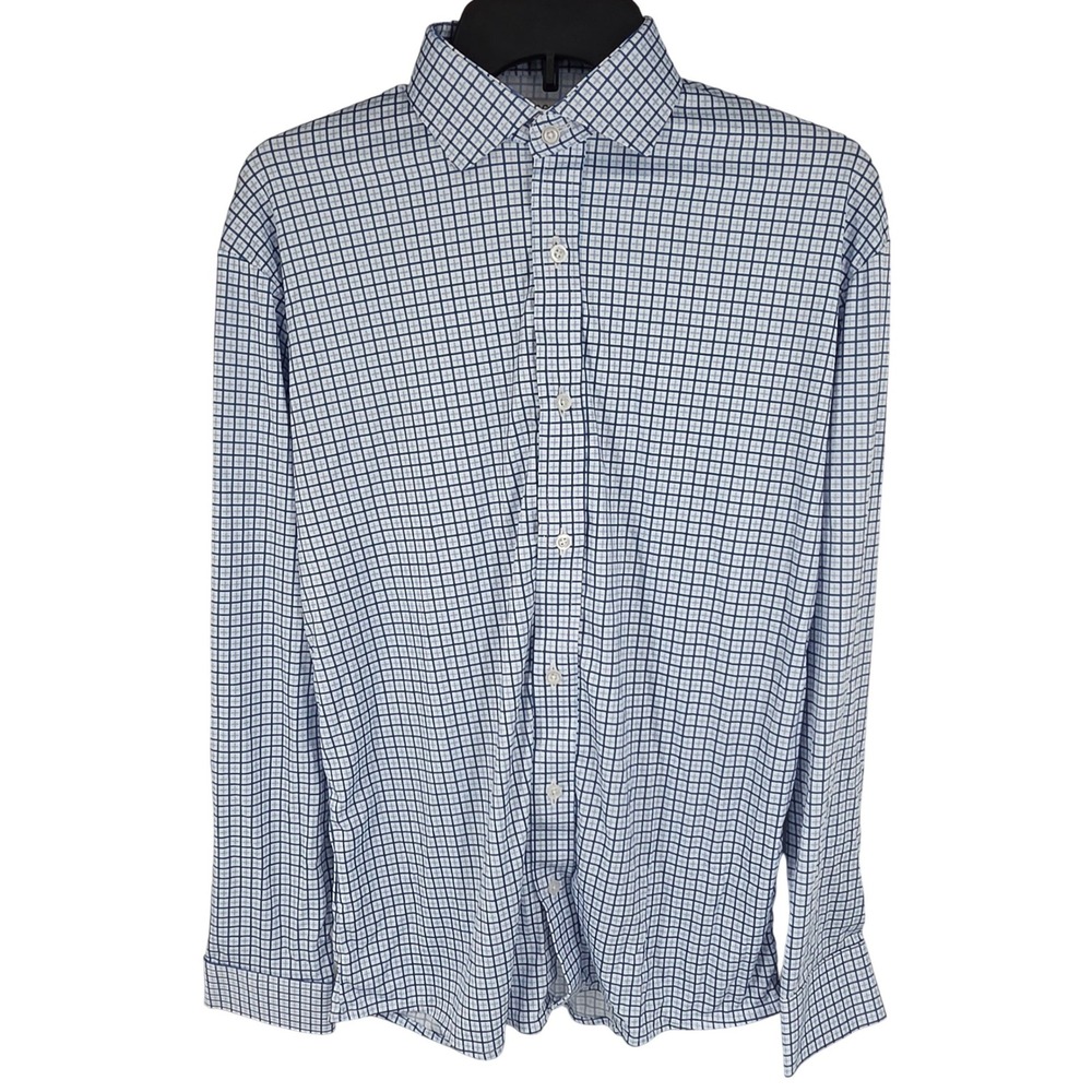 NWOT Collars & Co Dress Collar Polo Blue White Checkered Button Down Size Small - Picture 2 of 7